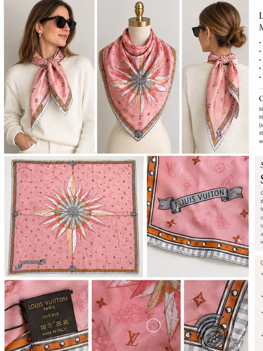 Louis Vuitton Pink Compass Silk Scarf Accent, NWT